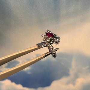 stunning Ruby Emerald dragon sterling silver wrap bead charm