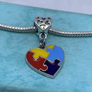 Autism awareness puzzle piece heart European charm pendant