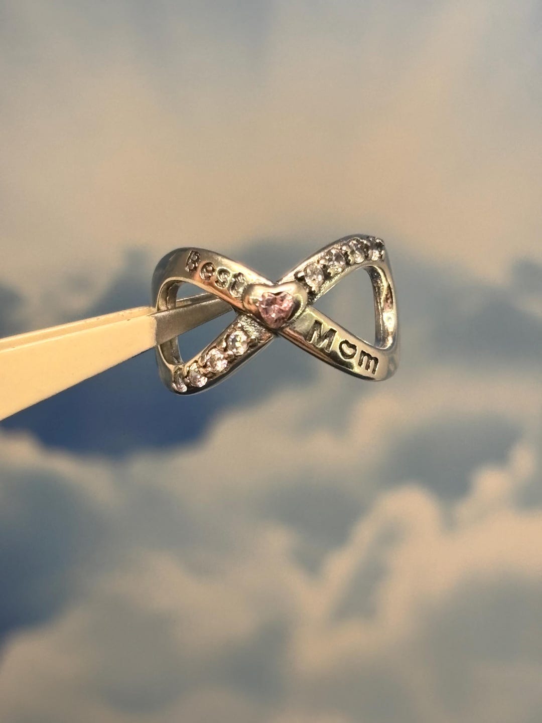 Best Mom Sterling Silver Infinity Loop With CZ and Pink Topaz Charm ...