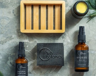Men's Skincare Gift Set: Serum, Body Oil, Black Soap & Healing Balm
