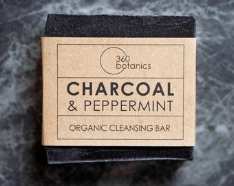 Charcoal & Peppermint Black-Soap | 100% Natural-Handmade-Soap with Essential-Oils | Organic-Cleansing-Bar | Vegan-Soap for men