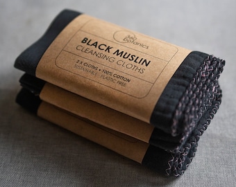 Black Muslin Face Cloths: 100% Cotton Reusable Cleansing Cloths