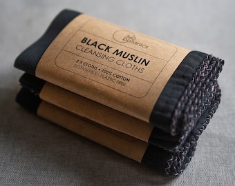 Cleansing Muslin Face Cloths | Stylish Black Muslin Cloths | 100% Cotton | Eco-friendly Cleansing Cloths | Bathroom Gift