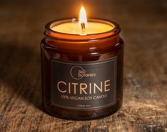 Grapefruit and Vetiver scented Soy-Candle | Citrine -  Hand-Poured Soy-Wax-Candle made with Essential-Oils | 100% Natural Vegan-Candle-Gift