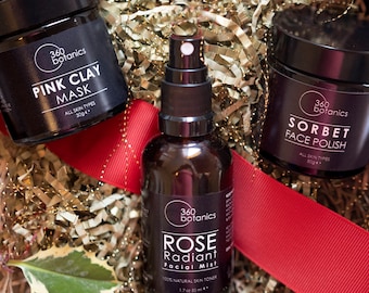 Glow Skincare Gift Box: Natural Pink Clay Mask, Rose Facial Mist