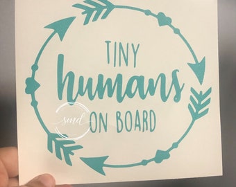 Custom Glitter Tiny Humans On Board Car Decal