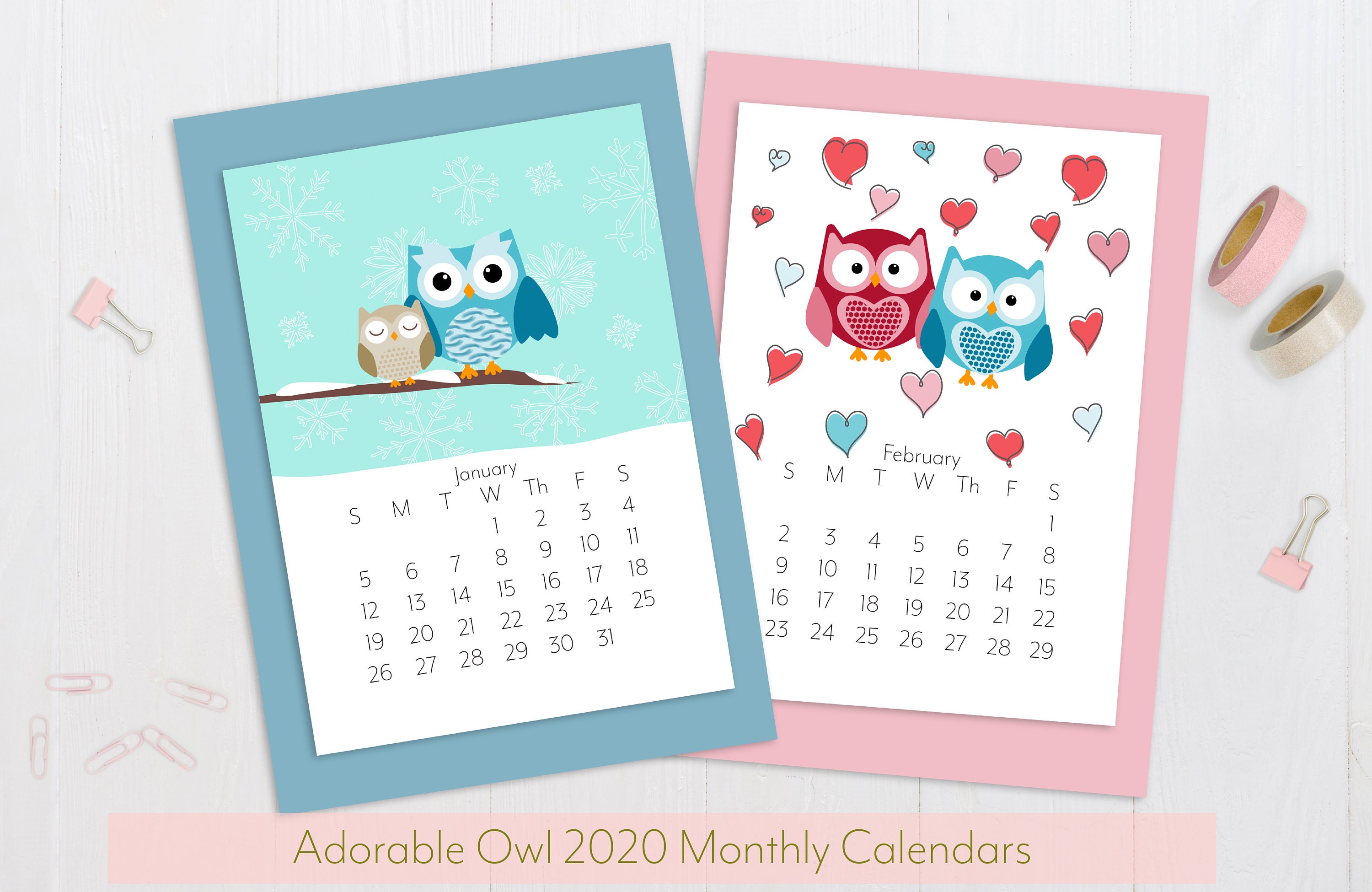 2020 Adorable Owl Monthly Calendars Instant Download Etsy