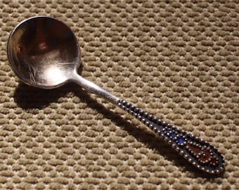 Antique Miniature Salt Spoon Russian Soviet Enamel 875 Silver With Gold Wash