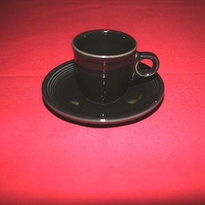 Fiestaware Fiesta BLACK Ring Handle AD After Dinner Demitasse Cup & Saucer Set Brand New Old stock
