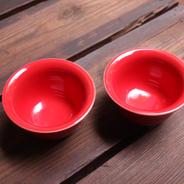 PAIR (Two) (2) of Fiesta Fiestaware Scarlet Red Bouillon Bowl Brand New Old Stock Never Used Beautiful Pieces