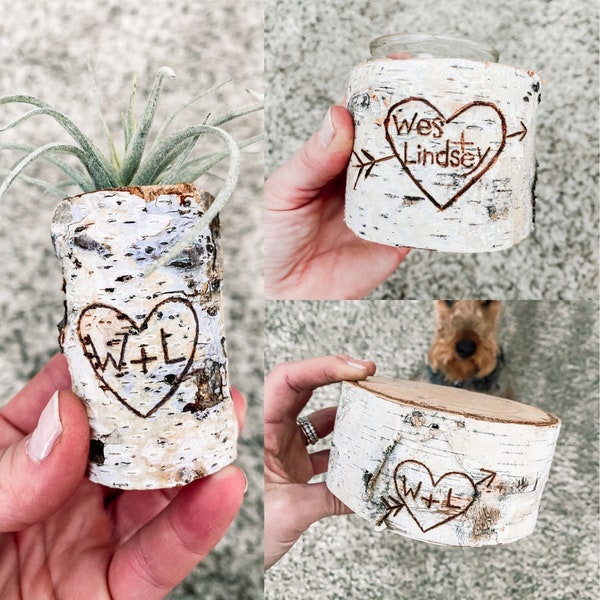 Personalized Birch Bark Holders (Candles-Air Plants)