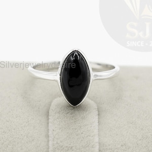 Marquise Black Onyx Ring: Sterling Silver Bezel Setting