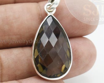 Sterling Silver Smoky Quartz Pear Pendant - 16x28mm Gemstone
