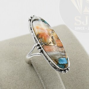 Fabulous Oyster Copper Ring, 925 Sterling Silver, Oyster Copper Turquoise 10x30mm Long Oval Ring, Statement Ring, Silver Ring, Women Ring