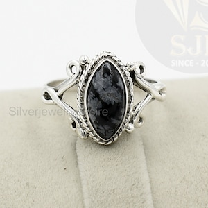 Genuine Snowflake Obsidian Ring, 925 Sterling Silver, Obsidian 6x12 mm Marquise Ring, Boho Ring, Beautiful Ring, Silver Ring, Womens Ring