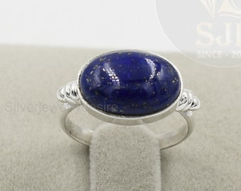 Oval Lapis Lazuli Ring: 925 Sterling Silver Statement Ring