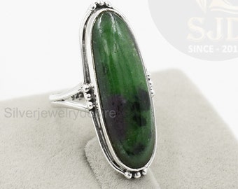 Rubin Zoisit Ring: Langer ovaler Edelstein, 925 Sterling Silber