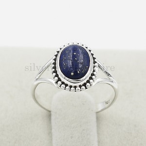 Natural Lapis Lazuli Ring, 925 Sterling Silver, Oxidized Ring, Lapis Lazuli 7x9mm Oval Gemstone Ring, Silver Ring, Gemstone Ring, Lapis Ring