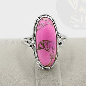 Anel de cobre rosa turquesa: anel oval de prata esterlina estilo boho