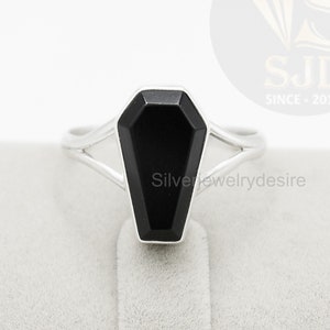 Genuine Black Onyx Coffin Ring, 925 Sterling Silver, Coffin Ring, Onyx 10x17mm Coffin Gemstone Ring, Statement Ring, Silver Ring, Onyx Ring