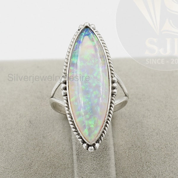 Ethiopian Opal Ring, 925 Sterling Silver, Ethiopian Opal Ring, 10x30 mm Long Marquise Ring, Beautiful Ring, Opal Ring, Womens Ring, Gift