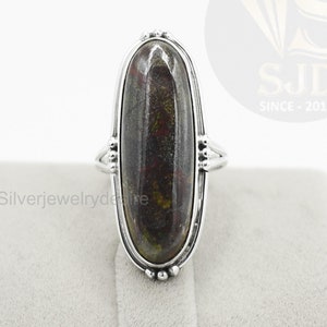 Green Frog Skin Jasper Ring, 925 Sterling Silver, 10x30 mm Long Oval Ring, Jasper Ring, Beautiful Ring, Statement Ring, Women Rings, Gift