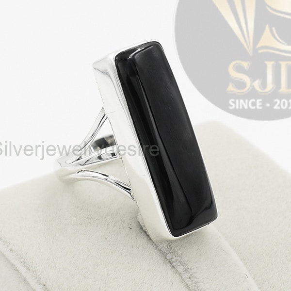 Zwarte Onyx Ring, 925 Sterling Zilver, 10x30mm Lange Rechthoek Ring, Onyx Ring, Edelsteen Ring, Statement Ring, Zilveren Ring, Zwarte Onyx Sieraden