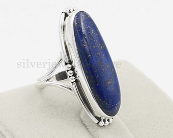 Oval Lapis Lazuli Ring: Sterling Silver Statement Ring