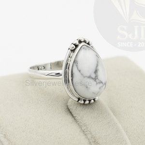 Sterling Silver Howlite Ring: Pear Stone Statement Ring