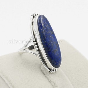 Long Oval Lapis Lazuli Ring, 925 Sterling Silver, Lapis Ring, Silver Ring, Wedding Ring, Statement Ring, Lapis Lazuli Ring, Women Rings