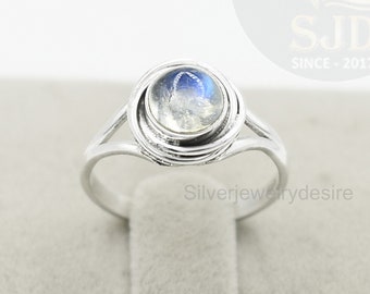 Anillo de piedra lunar arcoíris: anillo bohemio de plata de ley con un toque llamativo.