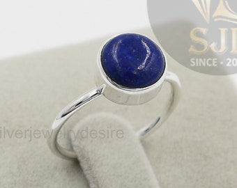 Lapis Lazuli Ring: Round Gemstone, 925 Sterling Silver