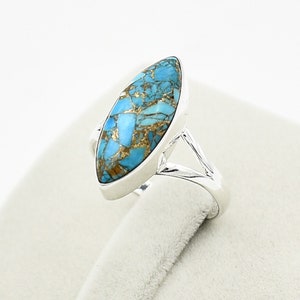 Turquoise Ring, Sterling Silver, Blue Copper Turquoise 8x20 mm Marquise Ring, Statement Ring, Silver Ring, Women Ring, Gemstone Ring, Gift