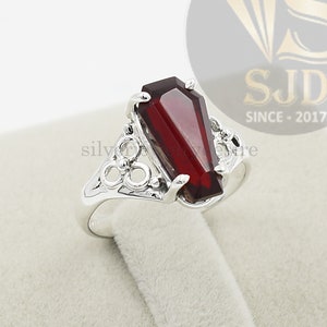 Garnet Ring, Coffin Ring, 925 Sterling Silver Ring, Garnet Quartz 8x14 mm Coffin Prong Ring, Statement Ring, Garnet Coffin Ring, Women Rings