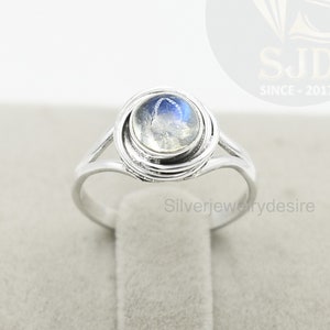 Rainbow Moonstone Ring: Sterling Silver Boho Statement Ring