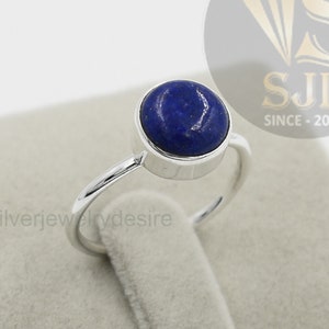Natural Lapis Lazuli Ring, 925 Sterling Silver Ring, Lapis Lazuli 10 mm Round Gemstone Ring, Lapis Ring, Silver Ring, Women Ring Jewelry