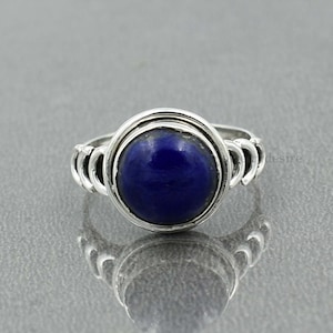 Natural Lapis Lazuli Ring, 925 Sterling Silver, Lapis Lazuli 10 mm Round Gemstone Ring, Lapis Ring, Silver Ring, Women Ring Jewelry, Rings