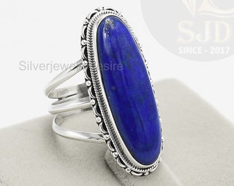 Sterling Silver Lapis Lazuli Ring: Long Oval Gemstone