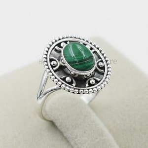 Malachite Ring, Green Malachite 7x9mm Oval Gemstone Ring, Malachite Oxidized Ring, Boho Ring, 925 Sterling Silver, Malachite Gemstone Ring