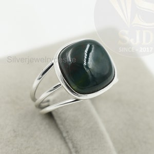 Genuine Bloodstone Ring, 925 Sterling Silver, 12 mm Cushion Ring , Silver Ring, Wedding Ring, Statement Ring, Bloodstone Ring, Women Rings