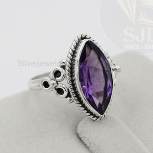 Natural Amethyst Ring, 925 Solid Sterling Silver, Amethyst 7x14 mm Marquise Gemstone Ring, Oxidized Silver Ring, Amethyst Jewelry, Rings