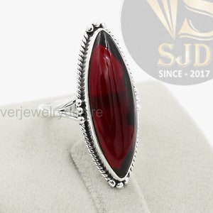 Garnet Ring, 925 Sterling Silver, Garnet Quartz 10x30 mm Long Marquise Ring, Statement Ring, Garnet Ring Silver, Garnet Jewelry, Women Rings