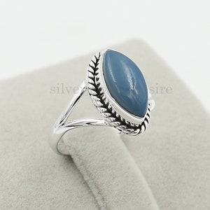 Blauer Opal Ring: Sterling Silber Marquise Boho Statement Ring