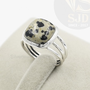 Dalmation Jasper Ring: Sterling Silver Triple Band Boho Ring
