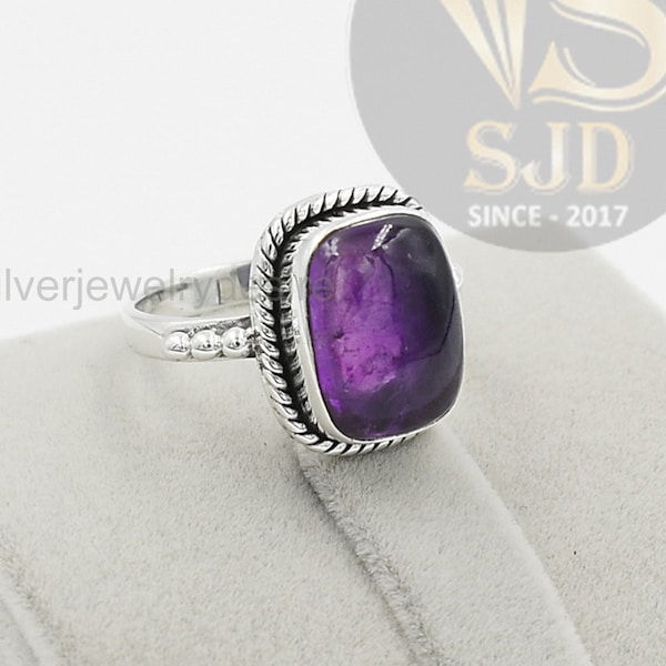 Amethyst Ring, 925 Sterling Silver, Amethyst 10x14 mm Cushion Gemstone Ring, Silver Ring, Statement Ring, Womens Ring, Gemstone Ring, Gift