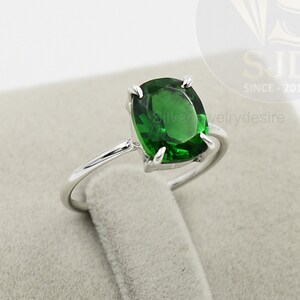 Emerald Quartz Ring, Prong Ring, 925 Sterling Silver, 8x10mm Cushion Ring, Silver Ring, Tiny Ring, Boho Ring, Quartz Ring, Womens Ring