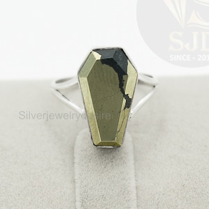 Golden Pyrite Coffin Ring: Handmade Sterling Silver