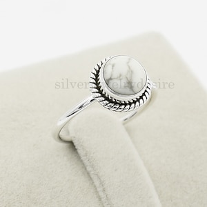 Sterling Silver White Howlite Ring: Boho Gemstone Ring