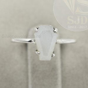 Bague cercueil pierre de lune : argent sterling 925 serti griffes