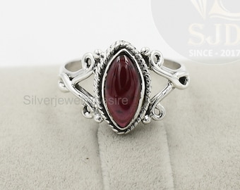 Marquise Red Garnet Ring: Sterling Silver Womens Ring